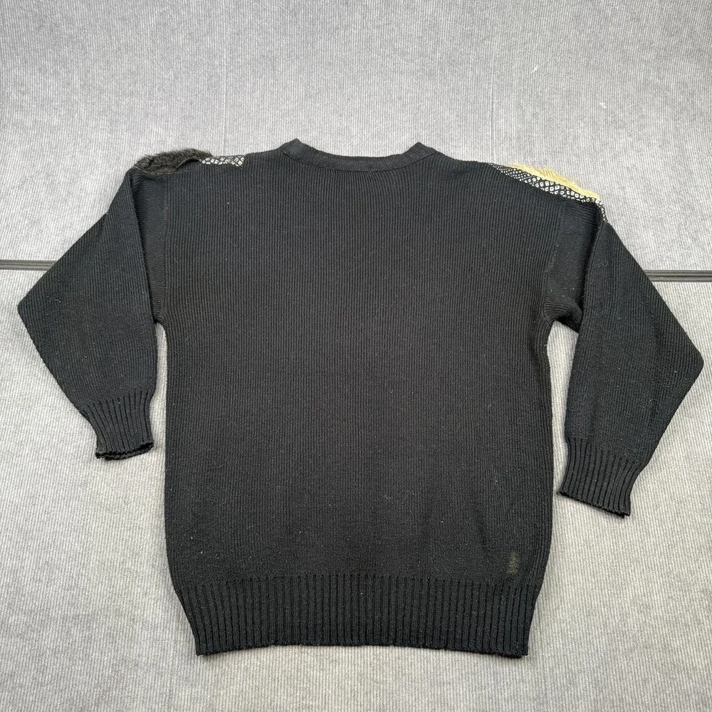 Vintage 80s BB Knit USA Sweater Size S Black Studded Leather Patchwork Oversized